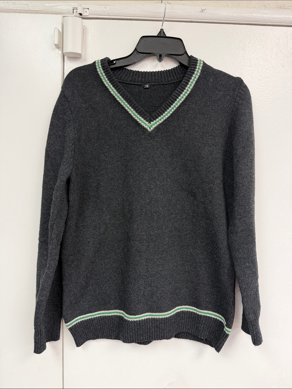 Men's Charcoal V-Neck Sweater with Green Trim XS long sleeve new without tags